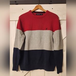 Y2K Nautica Pullover Crewneck Knit Sweater. Size M. Large Striped Design.
